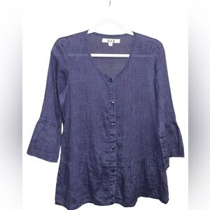 Flax Women's Deep Blue Blouse with Button Detail